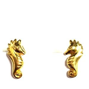 Dainty goldtone seahorse earrings for pierced ears